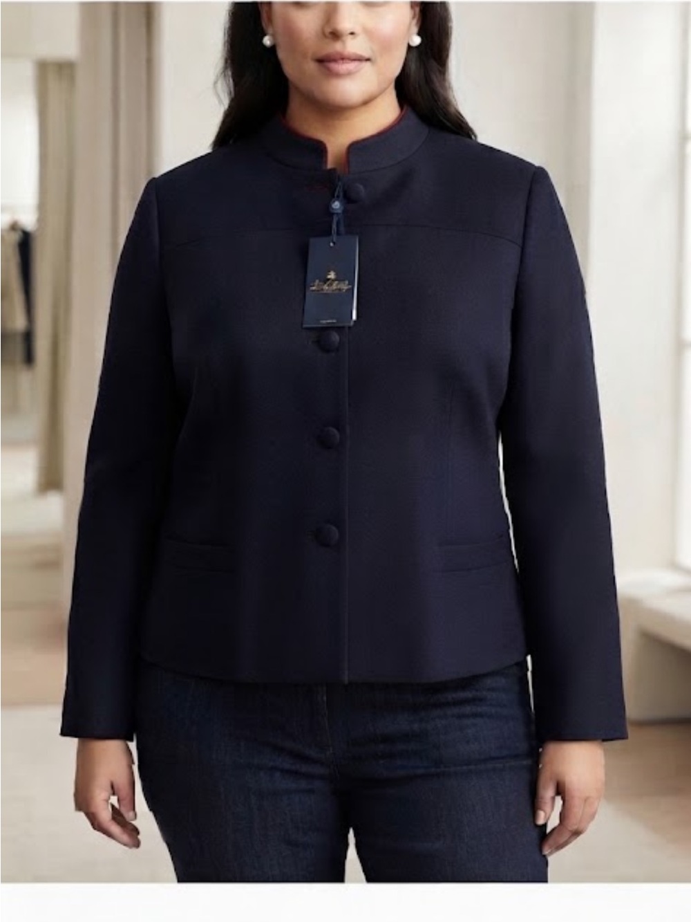 NEW Brooks Brothers Navy Mandarin Collar Blazer - Picture 2 of 4
